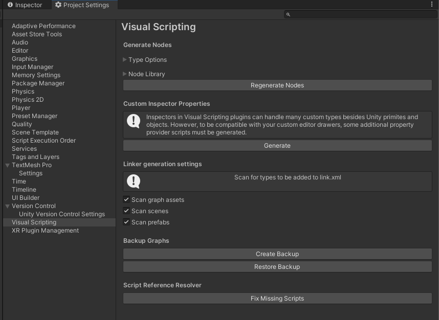 Visual Scripting Settings